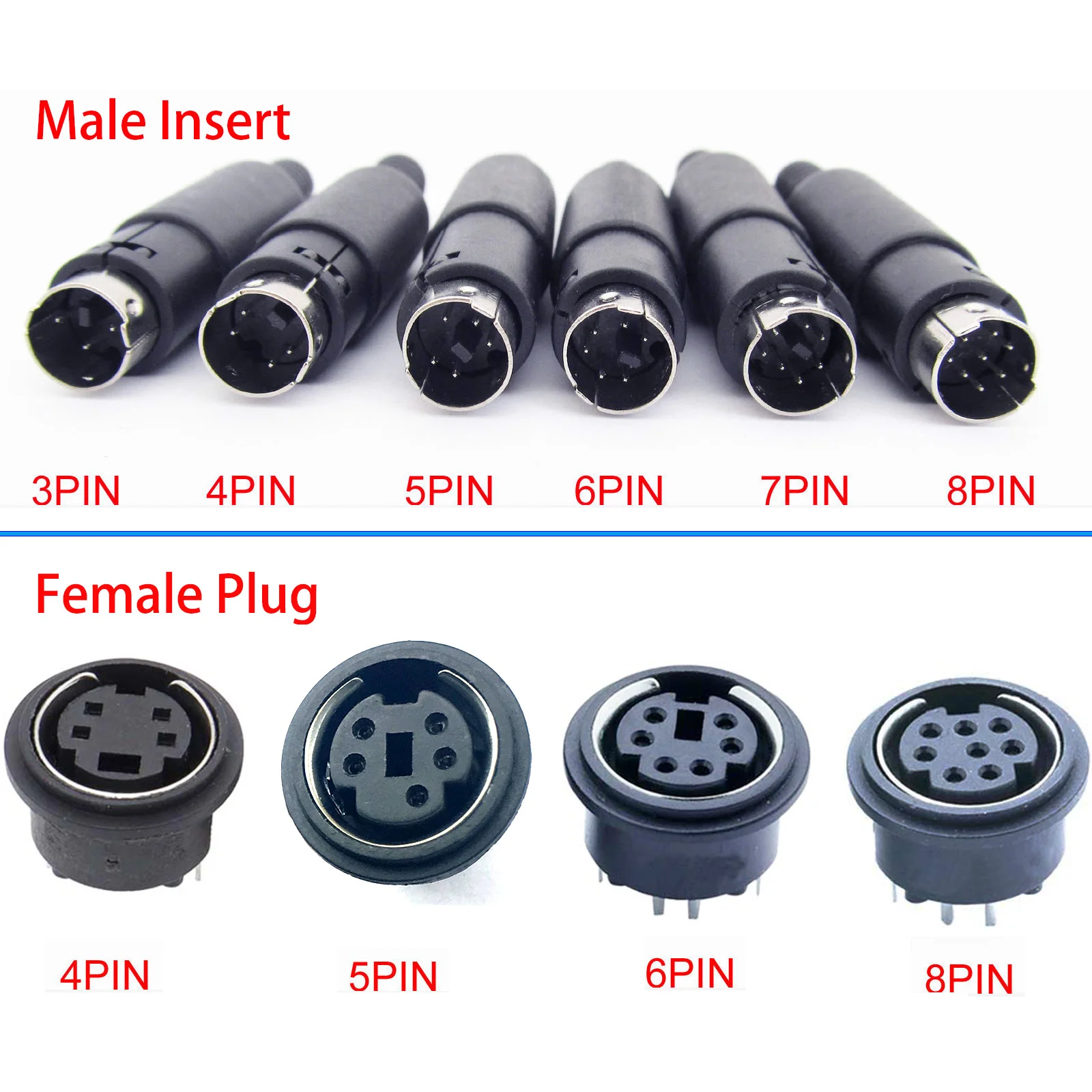 5 Pairs Mini DIN Male Socket Connector Jack + PS/2 PS2 Female Plug DIY  Connector PC Computer Mouse Keyboard PCB 4/5/6/8 pin