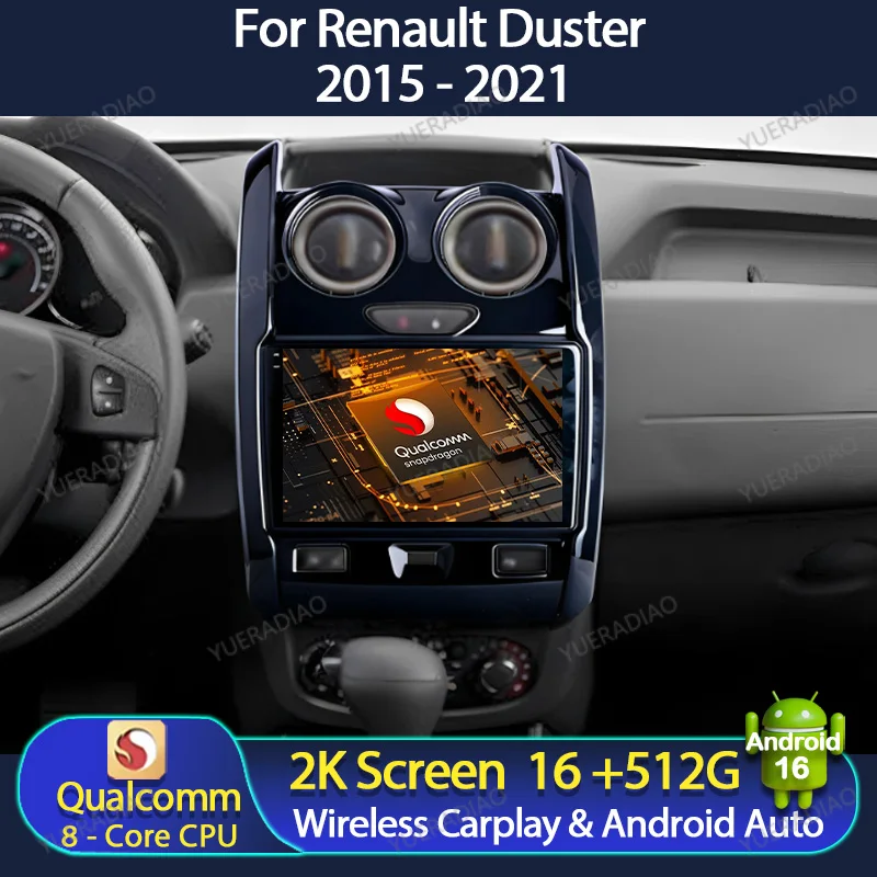 Rádio Automotivo Android 16 para Renault Duster 2015 - 2021 para LADA Largus 2021 Reprodutor Multimídia de Vídeo Estéreo 4G LTE 5G WIFI GPS NAVI