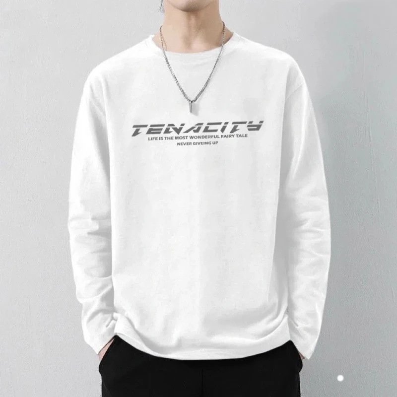 

Spring and Autumn Men's 2024 New Splicing Pullovers O-Neck Letter Fashion Solid Color Loose and Versatile Casual Long Sleeve Top