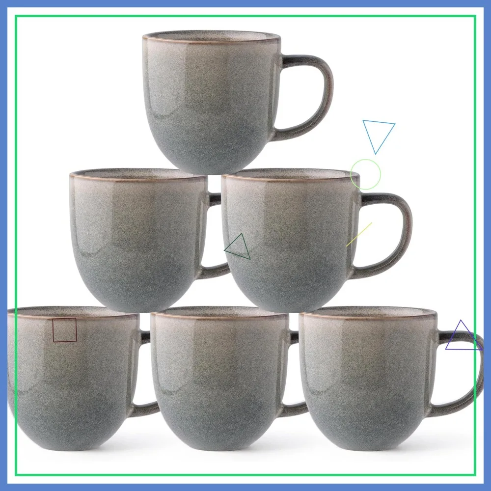 

12oz Ceramic Coffee Mugs Set of 6, Reactive Glaze, Dishwasher & Microwave Safe for Family Use