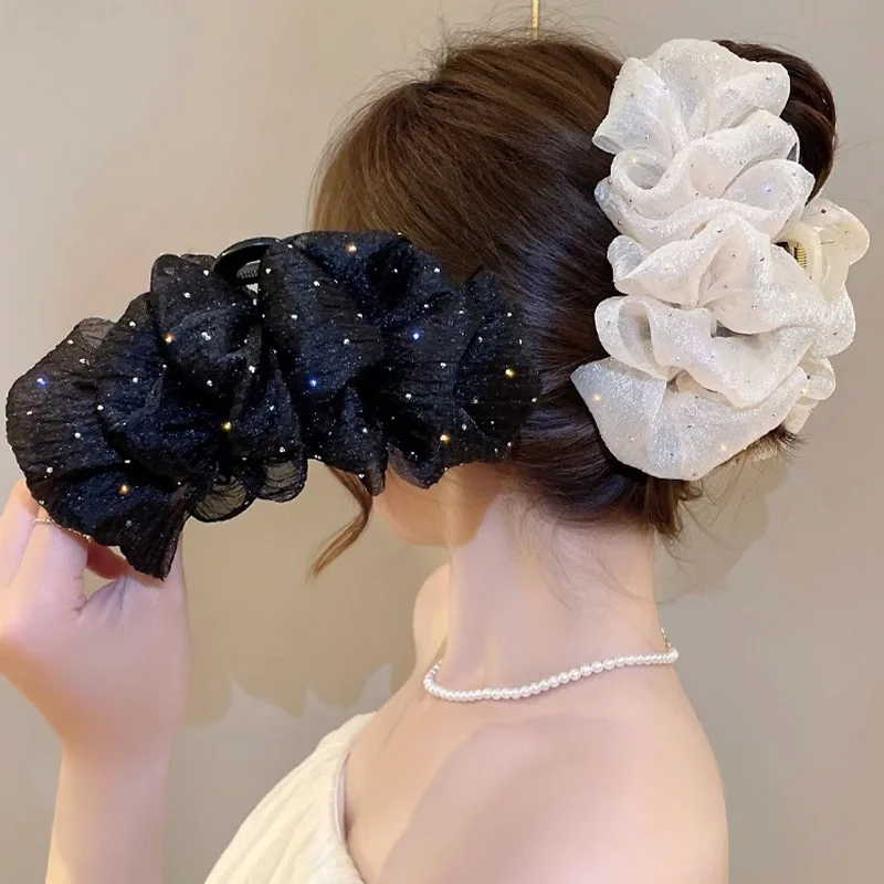 Large Bow Mesh Hairpin Temperament Elegant Women Hair Claw Clips Princess Headdress Fashion Grab Clip Female Hair Accessories