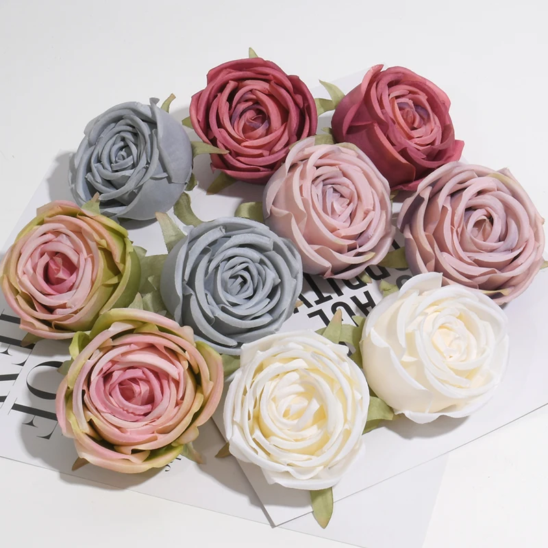 30pcs/6-7cm Princess White Rose Artificial Silk Flower Heads DIY Wedding Decoration Party Wreath Scrapbooking Craft Fake Flowers