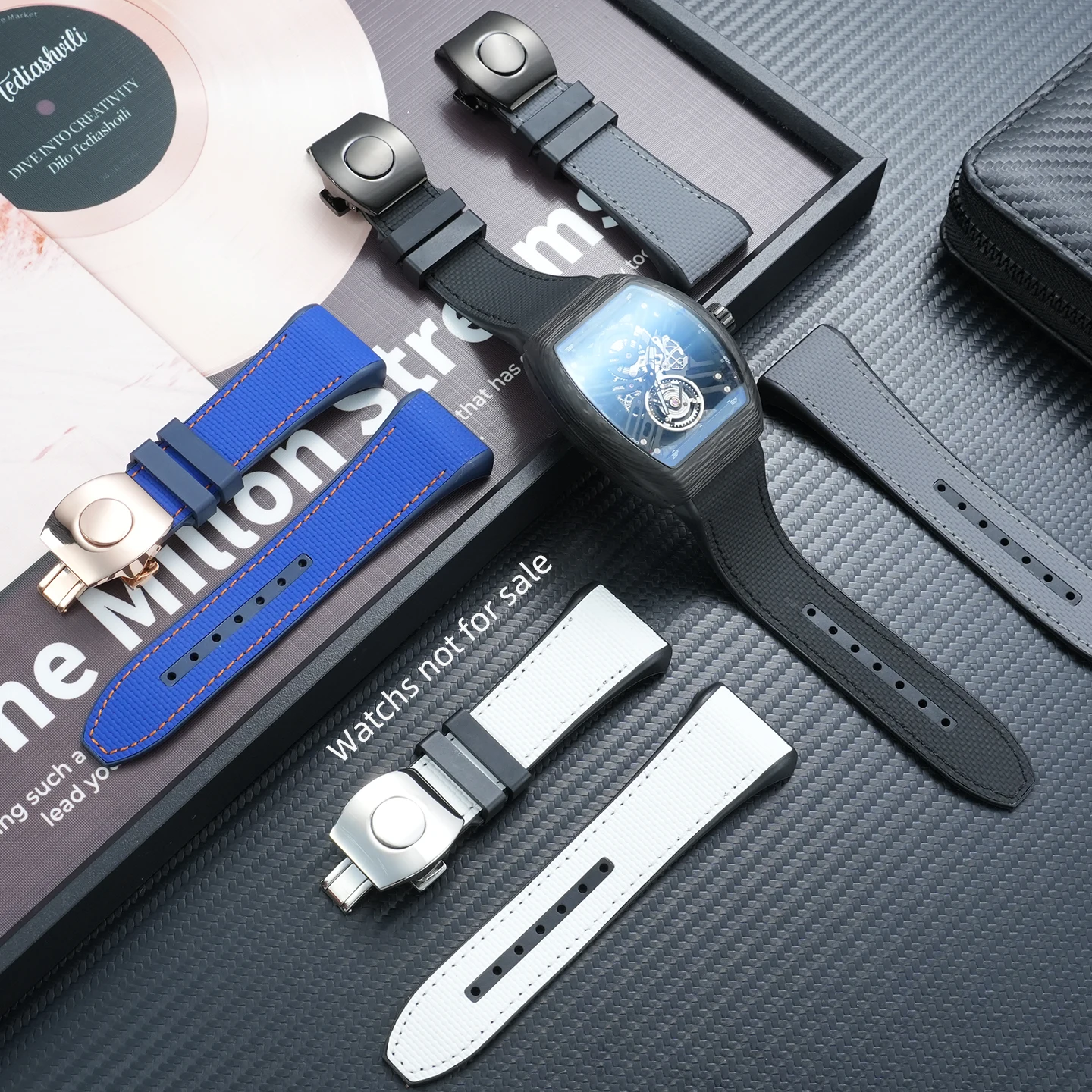 High Quality Fluororubber Watch Strap Stainless Steel Folding Buckle 24 Colors Custom Watchband For FM Franck Muller V45