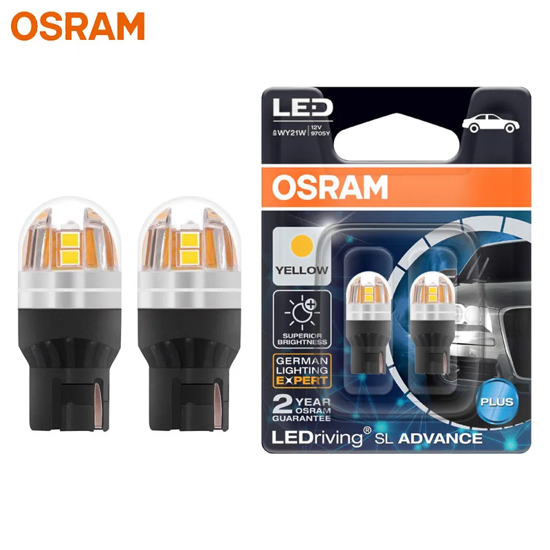 OSRAM LED T20 WY21W 7440 Yellow Amber Turn Signal Light LEDriving SL Advance Car Upgarde LED Tail Lamp Brake Fog Bulb 9705Y, 2x