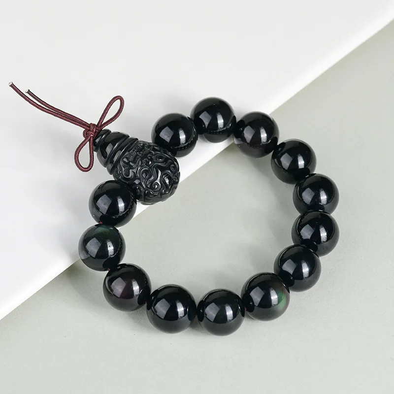 Natural -Color Obsidian Double-Sided Pixiu Carved Buddha Scenic Spot Temple Hot Bracelet Ornament