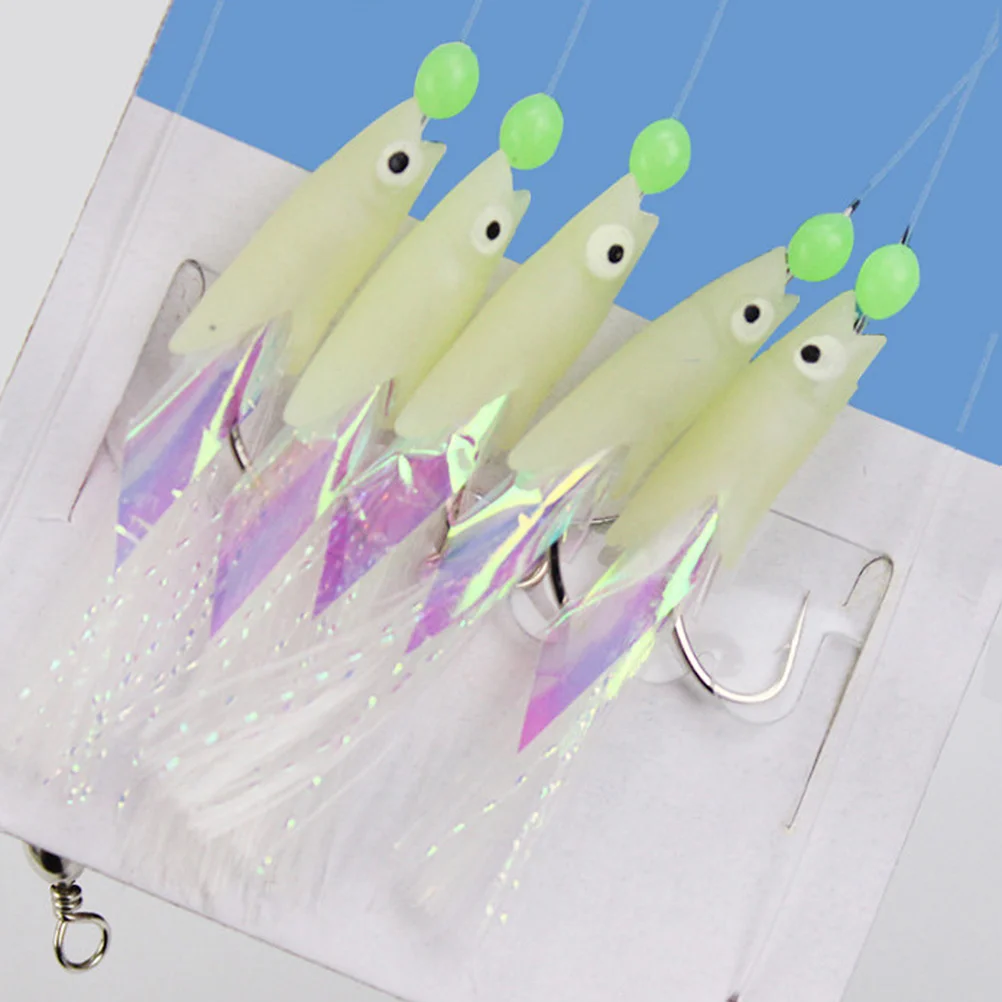 2 Strings Carbon Steel Mackerel Bass Cod Lure Sea Fishing Luminous Fishing Hook Treble Bait Fishing Wire (No1/0)