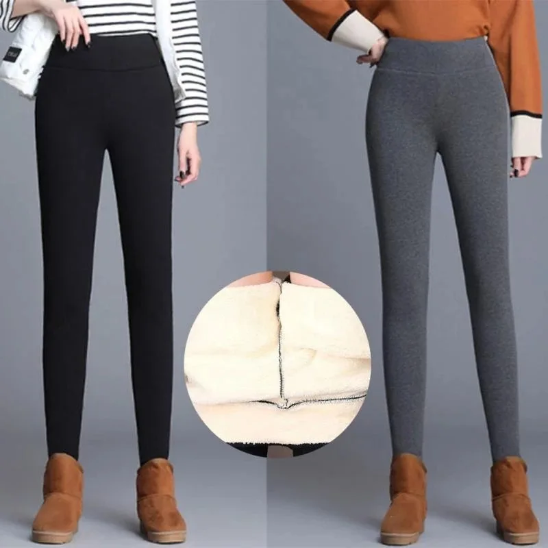 Women's Thickened Fleece Lined Sheepskin Cotton Bottoms High Waist Slimming Pants Winter Outerwear Citywalk Maternity