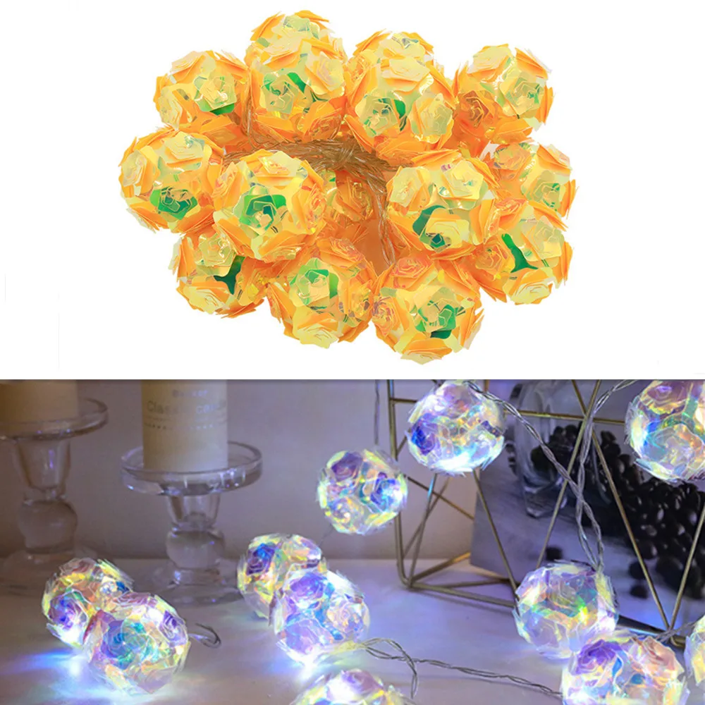 LED Flower Fariy Lights 5CM Rose Ball Crystal String Lamp Lighting Garland Christmas Valentine's Day Wedding Decor USB Battery