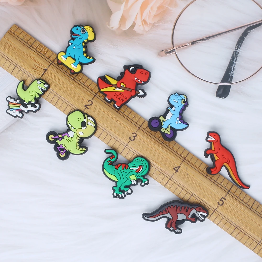 Single Sale 1pcs Guitar Dinosaur Riding Bike Shoe Charms Accessories Decorations PVC Classic Buckle for Kids Party Xmas Gifts