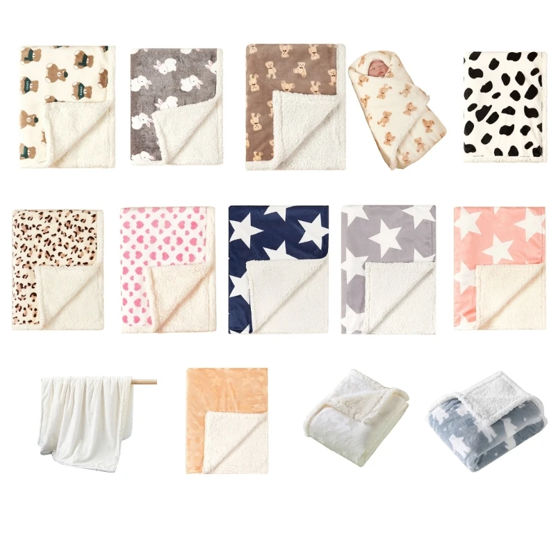 Fall Winter Thickened Quilts Flannel Receiving Blankets for Newborns Strollers