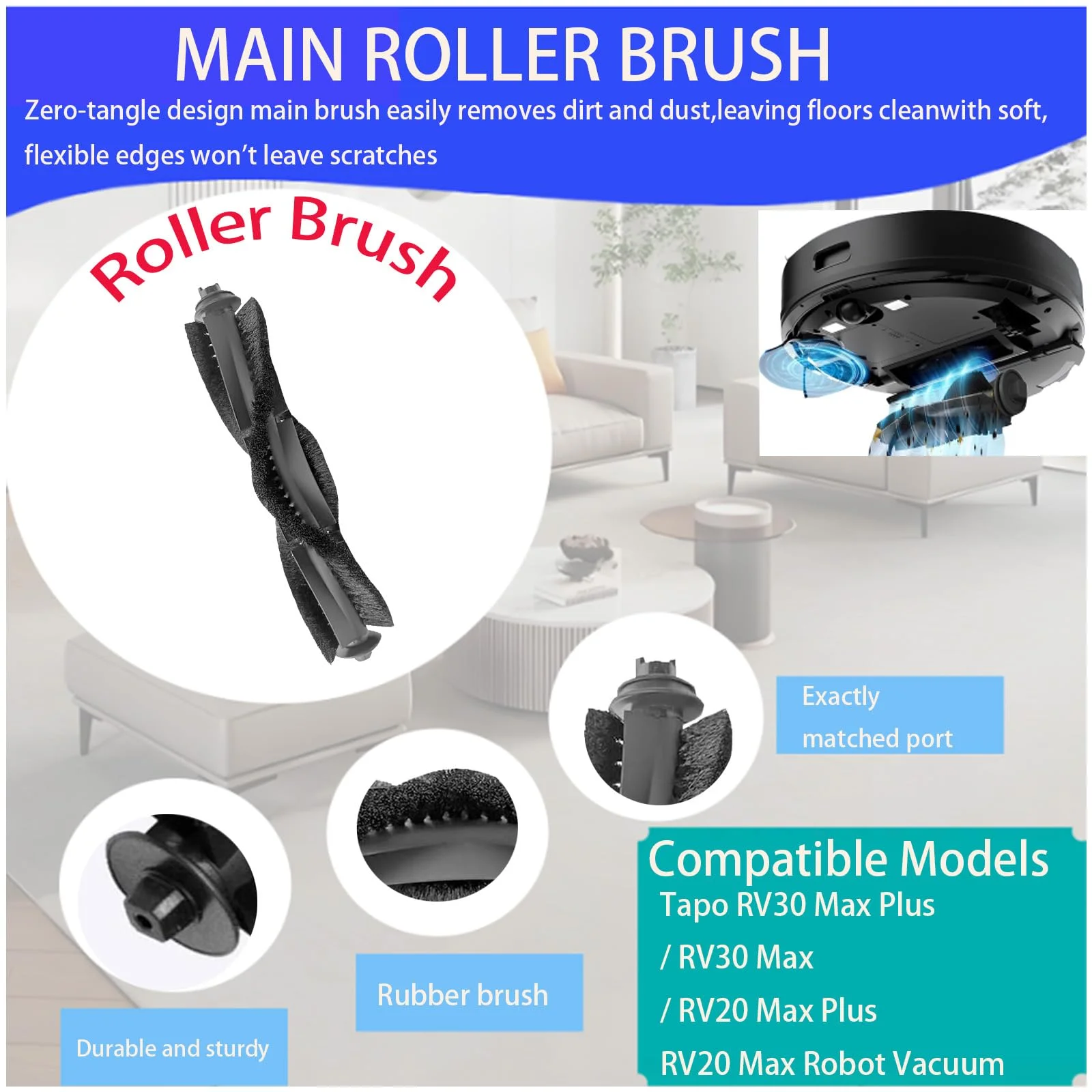 Accesorios para aspiradoras robot Tapo RV30 Max Plus/RV30 Max/RV20 Max Plus/RV20 Max: Cepillo principal, cepillo lateral