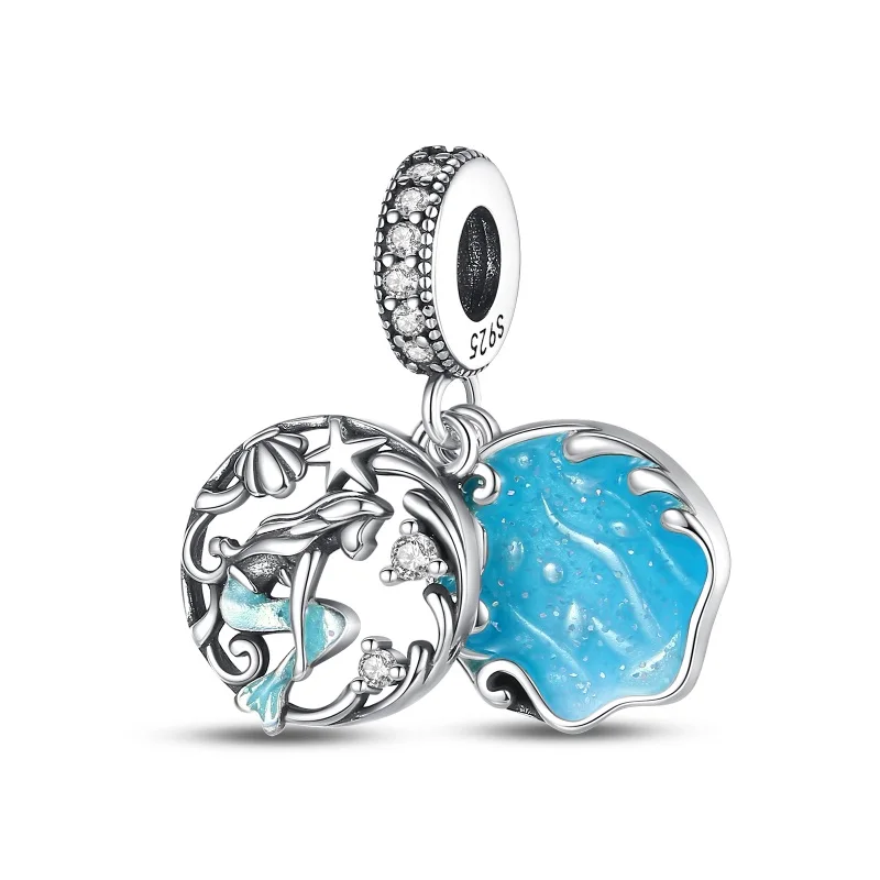 925 Sterling Silver Marine Mermaid Two‑Piece Set Charms Pendant Fit Original Bracelet DIY Women Fashion Birthday Jewelry Gifts