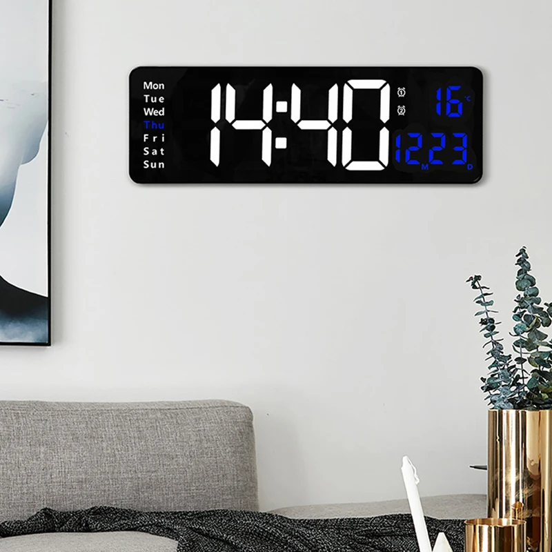 Rectangle Nordic LED Wall Clock Wall-mounted Living Room Home Bedroom Study Clock Large Screen Ten Levels Brightness Adjustment