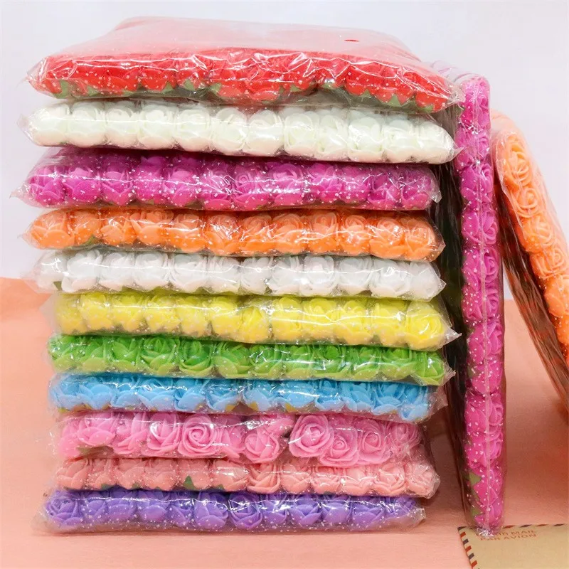 144szt Mini piankowy sztuczny kwiat Wielokolorowe główki kwiatów róży Urodziny Ślub Bukiet ślubny Dekor Diy Craft Wianek Prezent 2cm