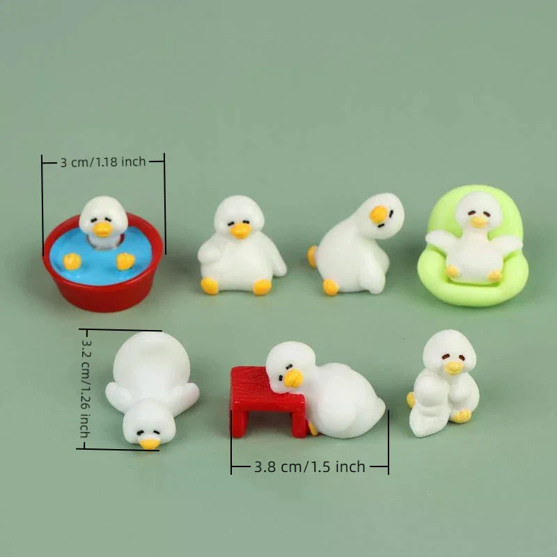 Miniatures Figurines White Duck: 7Pcs Cute Animal Micro Landscape Ornaments Home Desk Gardening