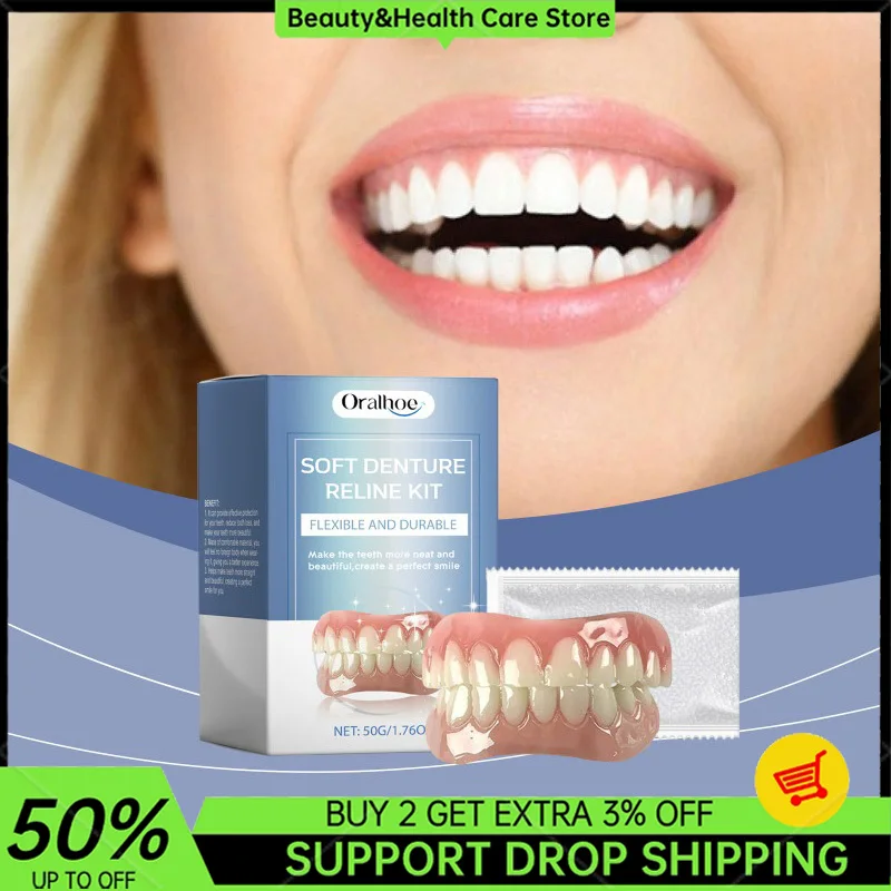 Soft Denture Reline Kit Silicone Smiling False Teeth Veneers Dentures Tooth Cover Oral Hygiene Care Teeth Upper and Lower Set