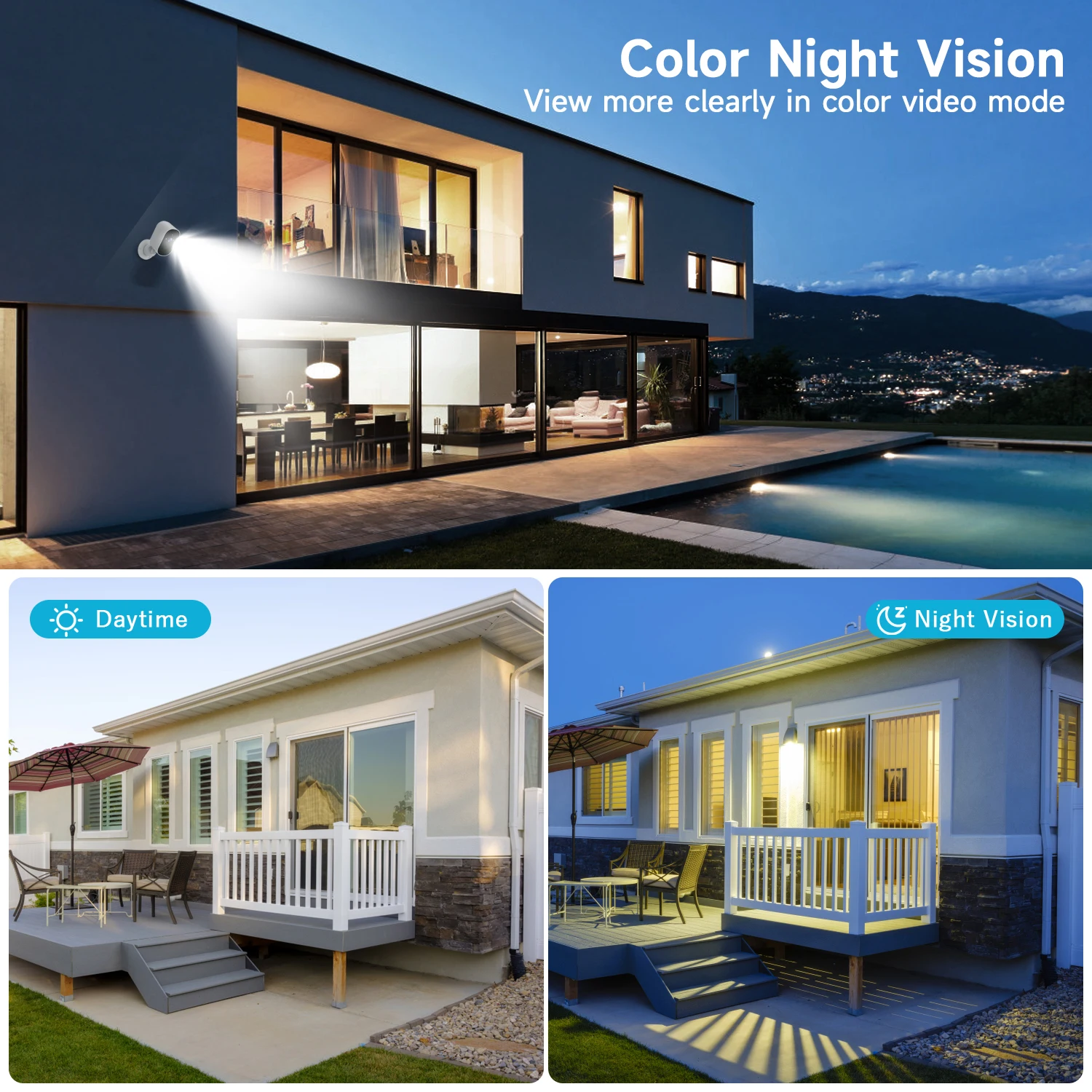 2.5K Sicurezza esterna wireless solare 2.4GHz 4MP WiFi Telecamera alimentata a batteria Visione notturna a colori Rilevazione movimento PIR Impermeabile