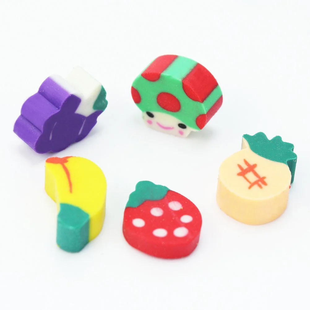 50Pcs Fruit Erasers Lovely Novelty Pencil Eraser Set for Kids Random Fruit Shapes Grape Gift