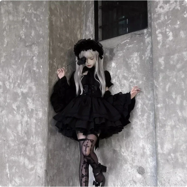 رائع مضيئة كم لوليتا كيب صغير قميص وتنورة دعوى فتاة المرأة الحلو قصيرة الأكمام القوس قميص عالية الخصر كعكة تنورة مجموعة