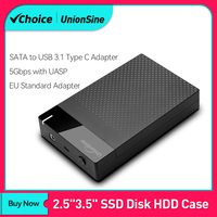 UnionSine 3.5'' HDD Case SATA to USB 3.1 Type C Adapter External Hard Drive Enclosure for 2.5\