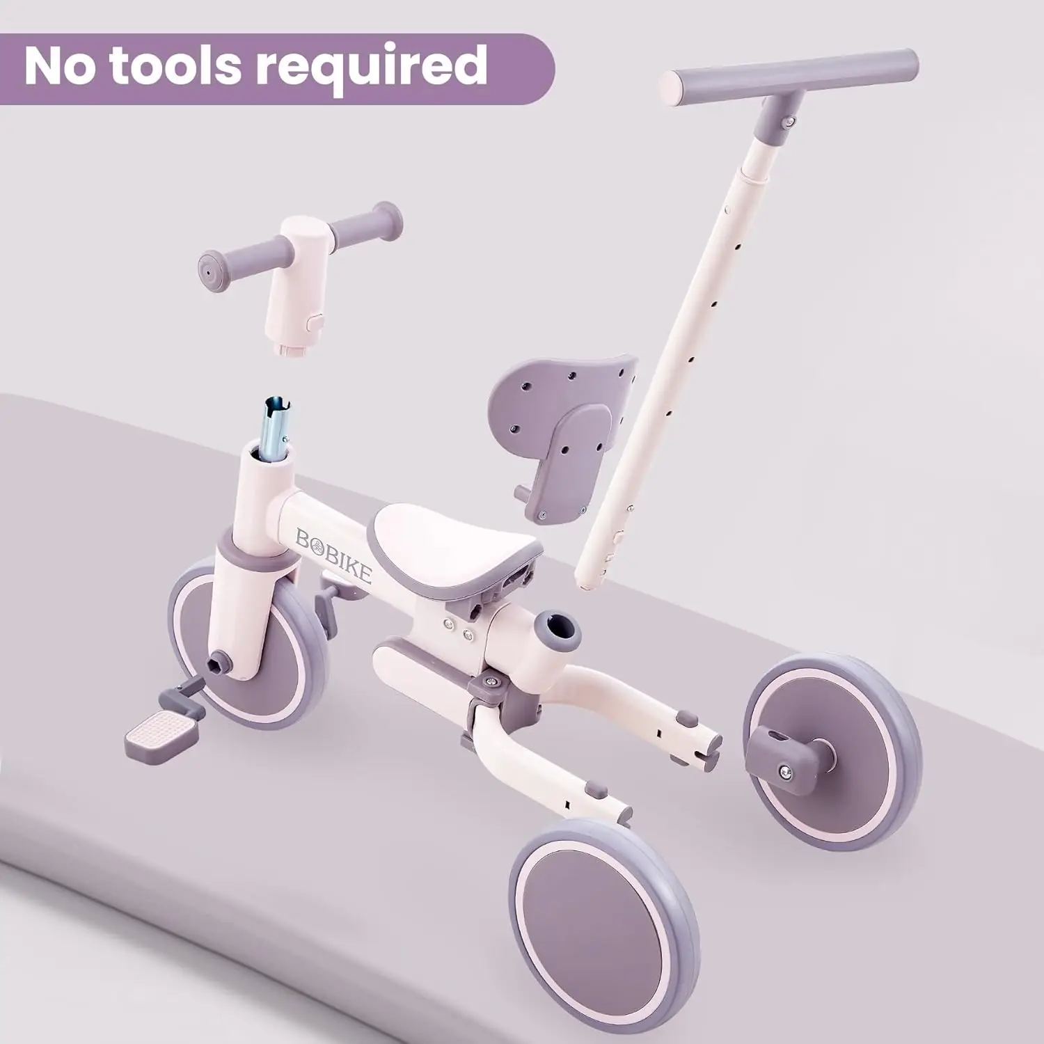 푸시 핸들 및 등받이가 있는 어린이 삼륜차, 유아 균형, 18 개월 ~ 5 세 유아용 5 인 1 삼륜차