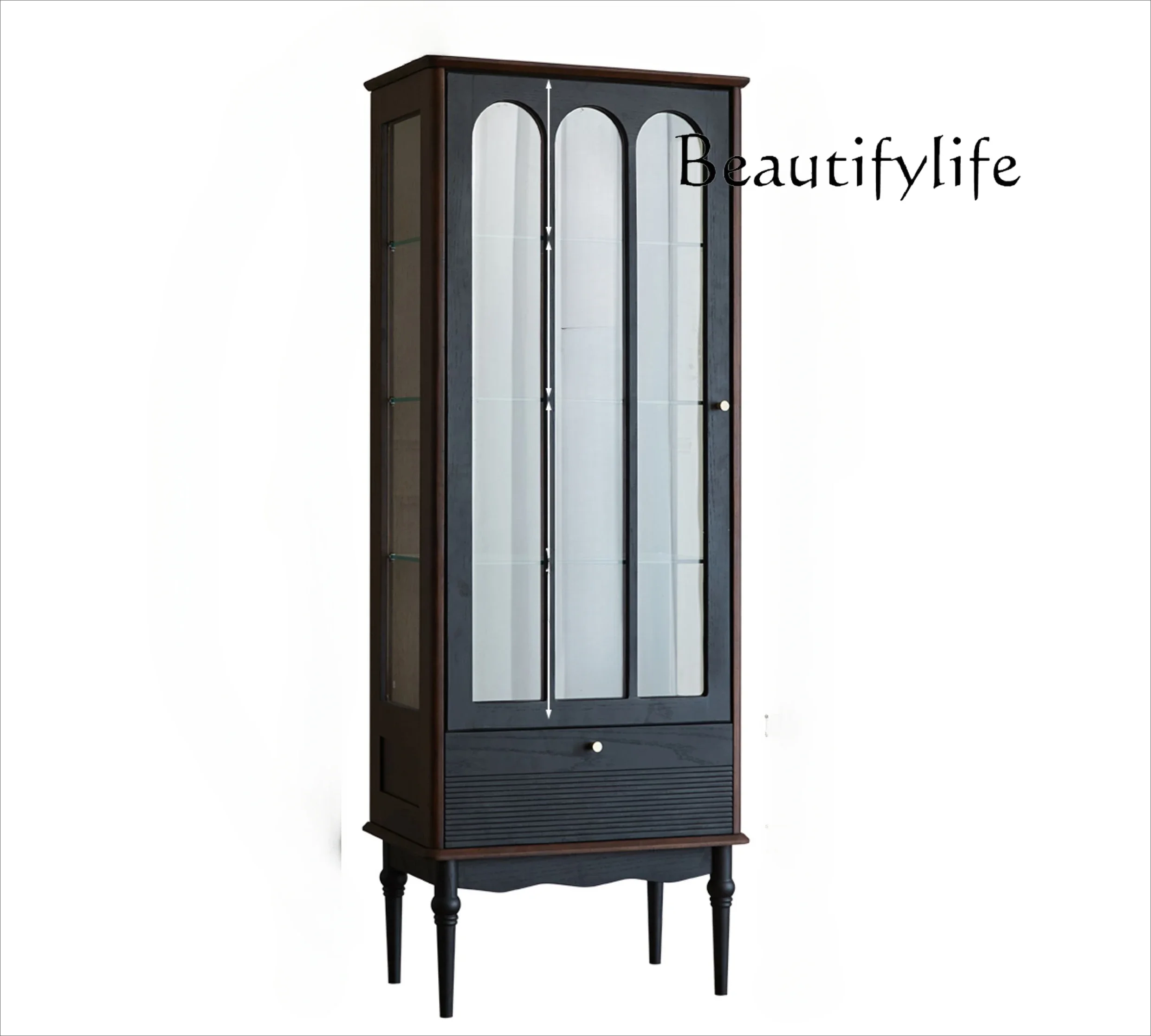 

American side storage solid wood French retro black high-end living room bookcase locker