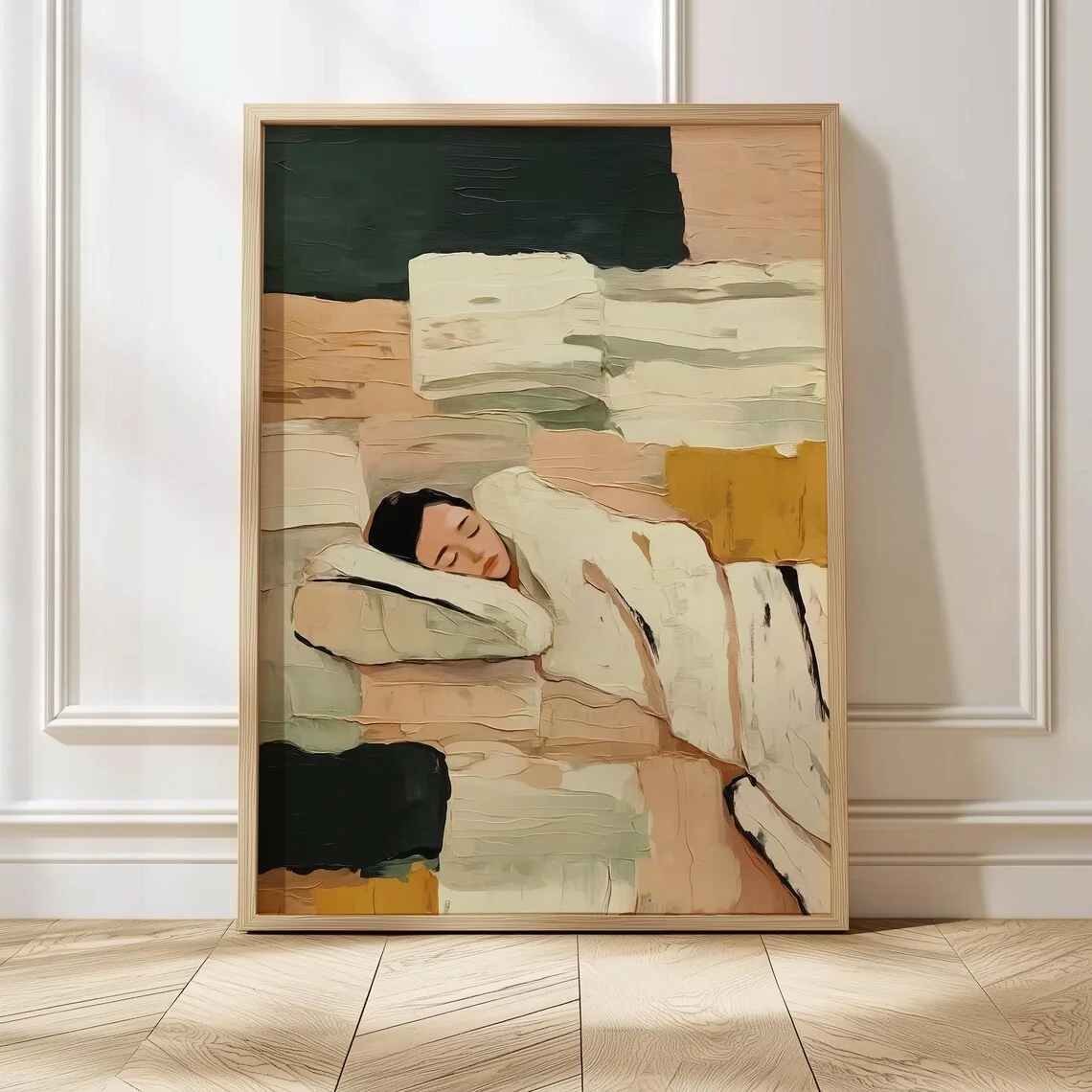 Textured Painting Sleeping Resting Woman Canvas Poster Wall Art,2D Print Wall Decor,Aesthetic Home Decor For Living Room Bedroom