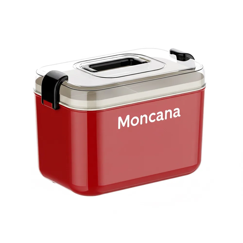 

Durable Double-Layer Medicine Box Red Green Transparent Window Storage Box with Handle Medicine Storage Box Home Use