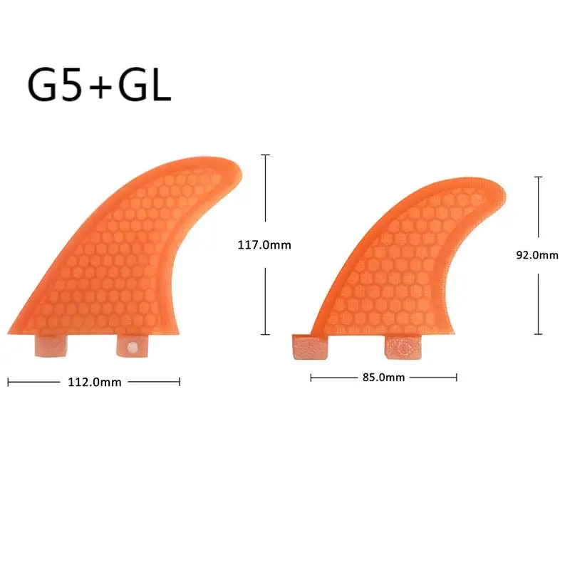 UPSURF FCS Fin M+GL Size Orange/Blue Tri-quad fin 5pcs per set Fibreglass Fins Double Tabs Surfboard Fin in surfing