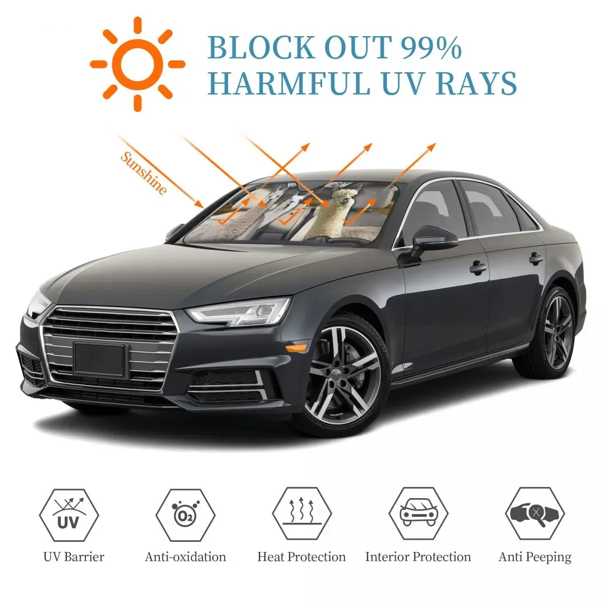 Lama Auto Sonnenschirme Reflektor Anti UV lustige benutzer definierte Auto Sonnenschutz Sonnenschutz