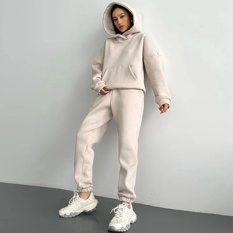 

Autumn Winter Faion Women's Casual Thi Long Sve Hoodie Sweatirt Elastic Long Pants Two Piece Set Comfortable Loose Fit