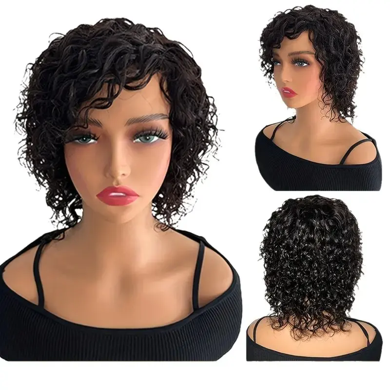 Curto Curly Pixie Cut Lace Front Perucas para Mulheres, Cabelo Humano Preto Natural, HD, 13x1