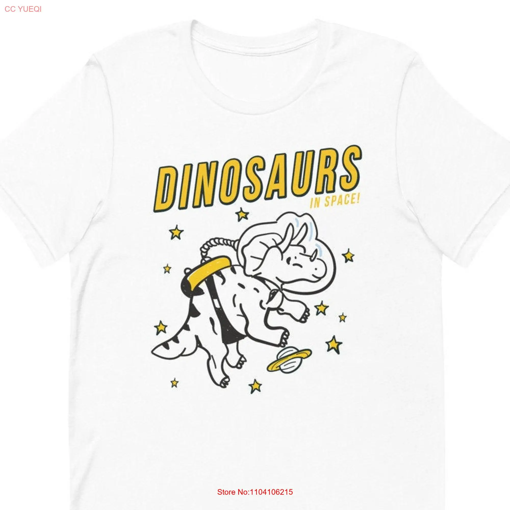 Dinosaurs In Space Triceratops  T Shirt long or short sleeves