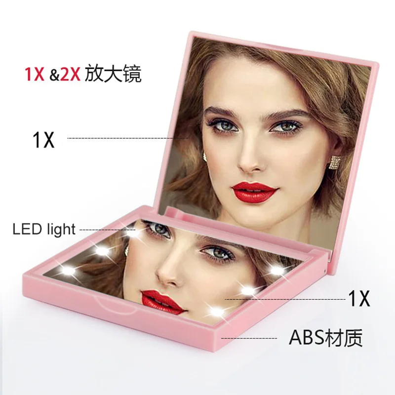 6-led make-upspiegel met lichtvergrotende kleine zak Draagbare reis Roze Zwart Wit Opvouwbare cosmetica make-upspiegels