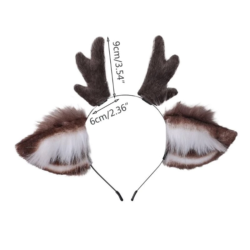 

Faux Fur Ears Plush Antler Headband Lovely Reindeer Animal Hair Hoop Holiday Party Christmas Cosplay Hair Accessories