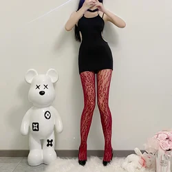 Y2K Animal Print Fishnet Tights Women Sheer Base Layer - Hollow-Out Jacquard Lace Pattern Sexy