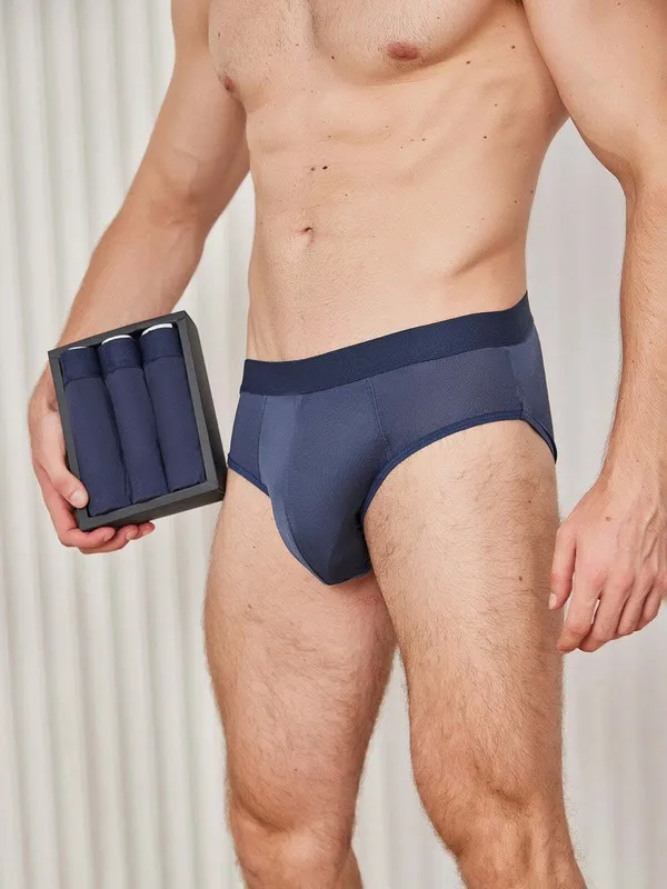 

3 Pairs/lot Men Briefs Breathable Silk Knitted Underwear Super Soft Boxer Set