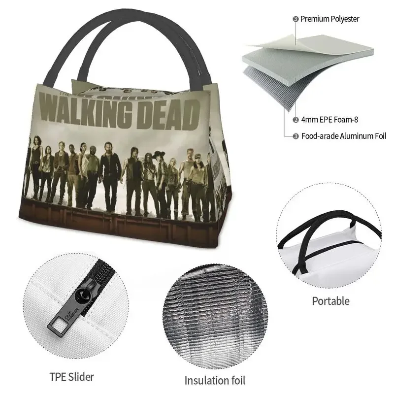 The Walking Dead Insulated Lunch Bags for Women Leakproof Horror Zombie TV Show Cooler Thermal Lunch Box Office Picnic Travel