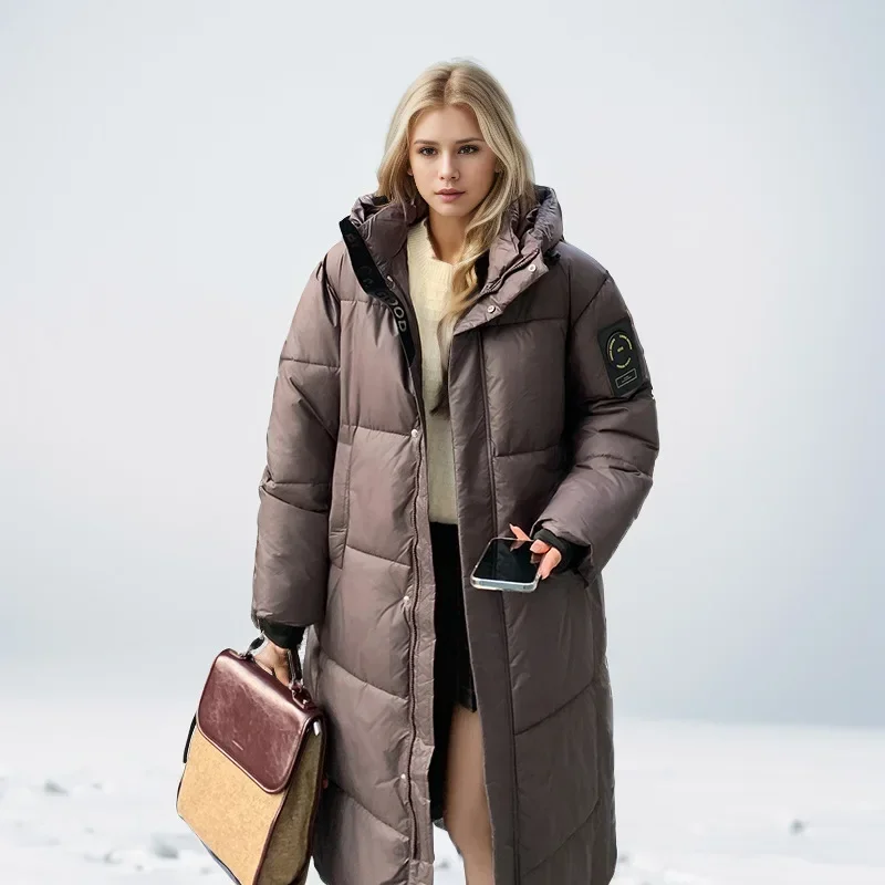 Parkas gruesas de nieve para mujer, abrigo largo holgado de algodón con capucha, a prueba de viento y brillante, novedad de invierno, 2024