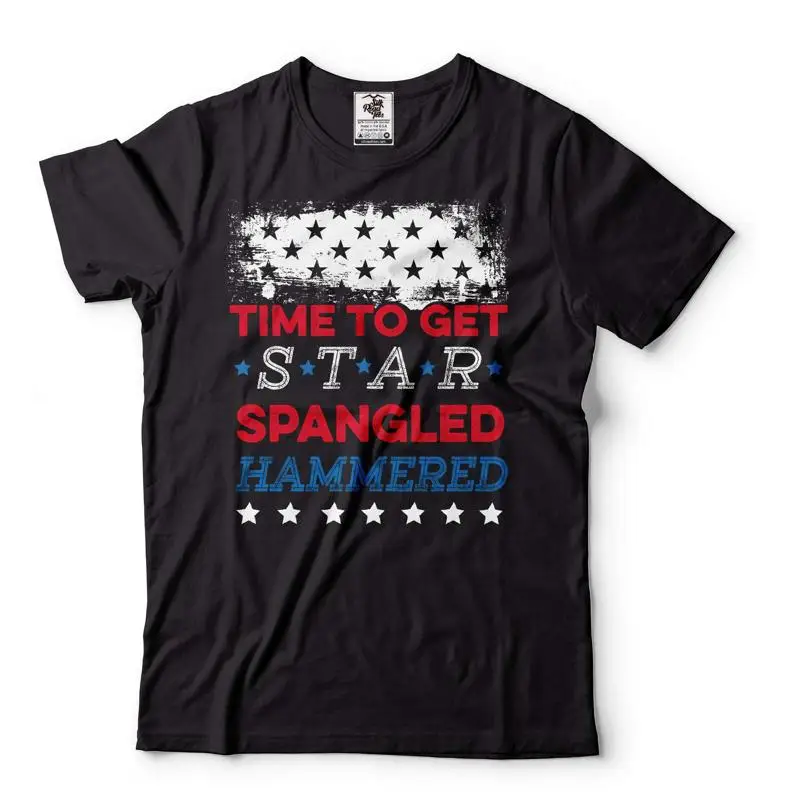 Mens Time To Get Star Spangled Hammered Shirt Drinking 4th Of July Shirt