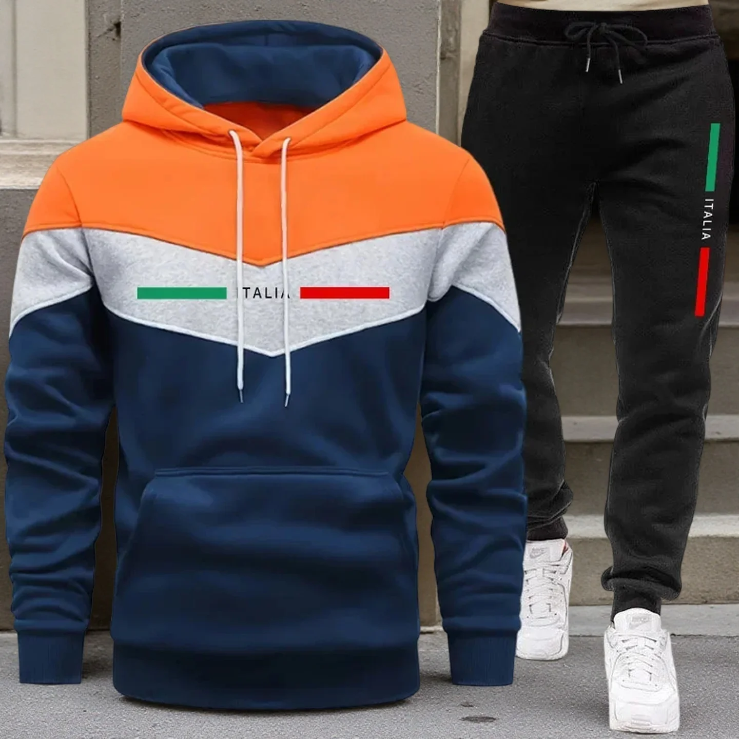 

Autumn Winter Men Sporty Jogger Set Hoodies Sweatshirt Casual Urban Fashion Tracksuit Hooded Sweatpants Italy Printed Outfits