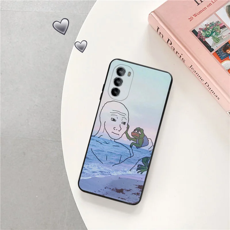 Ultra Thin Black Phone Case for Motorola G9 Edge 20 30 40 G50 G51 G60 G71 G22 G32 G52 G72 G53 G73 Cartoon Cute Frog Art Cover