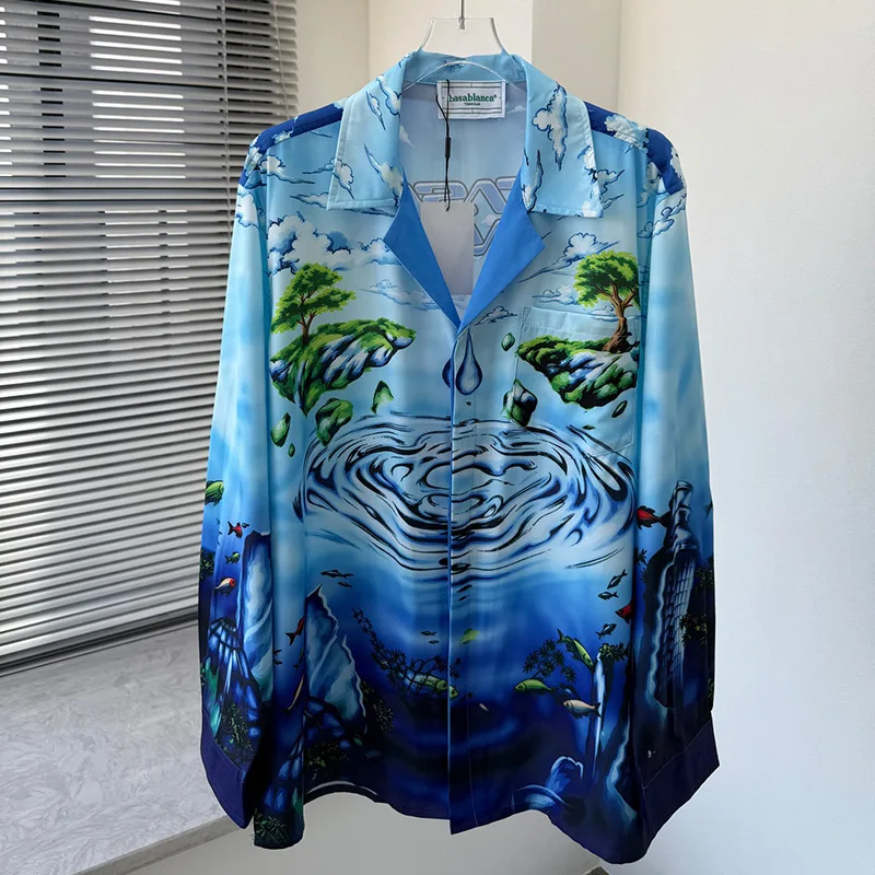 

New Trendy 3D Digital Printing Long Sleeve Men's Shirt Street Style Fashionable Youthful Casual Button-Up Cotton Blend