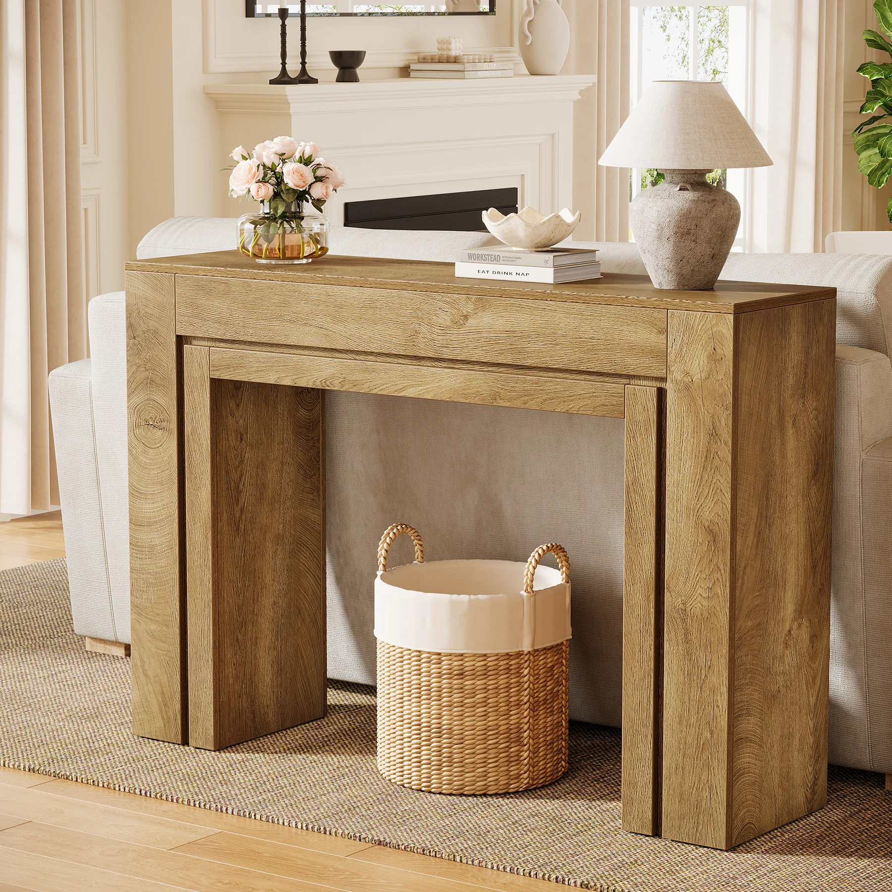 Tribesigns Mesa Consola Estilo Rústico de 41.3 Pulgadas, Mesa Estrecha para Entrada con Base Doble de Madera, Mueble Moderno para el Pasillo
