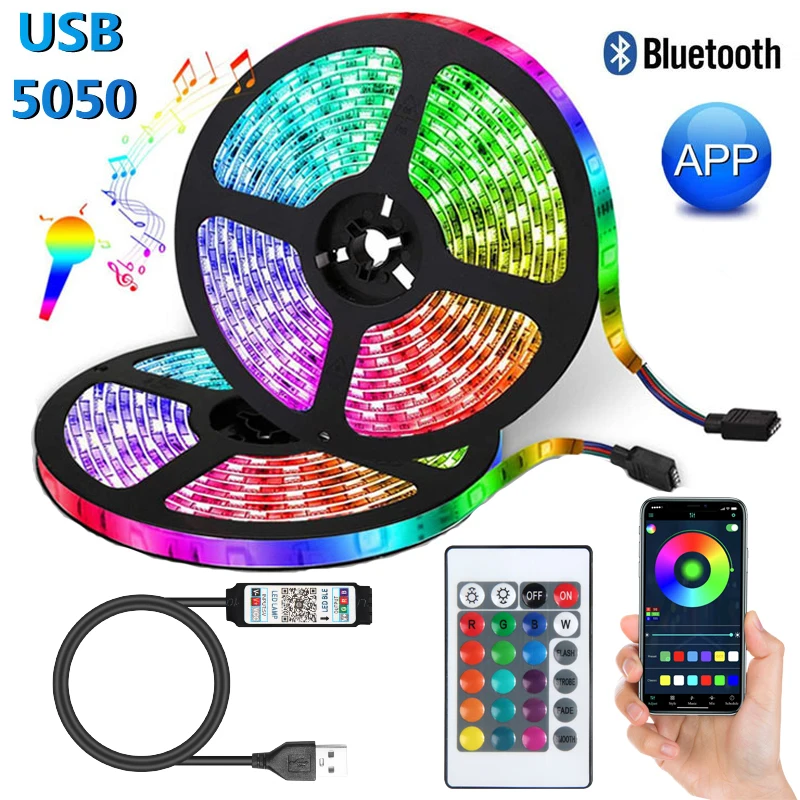 LED Strip Light Color USB RGB Tpae Bluetooth LED Strip Bedroom Decoration 5050 5m 10m 15m 20m 30m TV LED Backlight