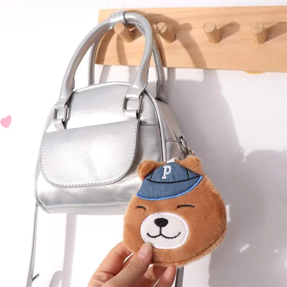 Portaoggetti Portafoglio in peluche con orso marrone Borsa per cuffie con cerniera Orso portamonete in peluche Ciondolo Portamonete portatile con animali dei cartoni animati Ornamento