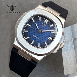 Tandorio Square Steel Automatic NH35A Men Watch Silicone Band Multicolor Dial Sapphire Date Brushed 40mm Mechanical Watches Lume