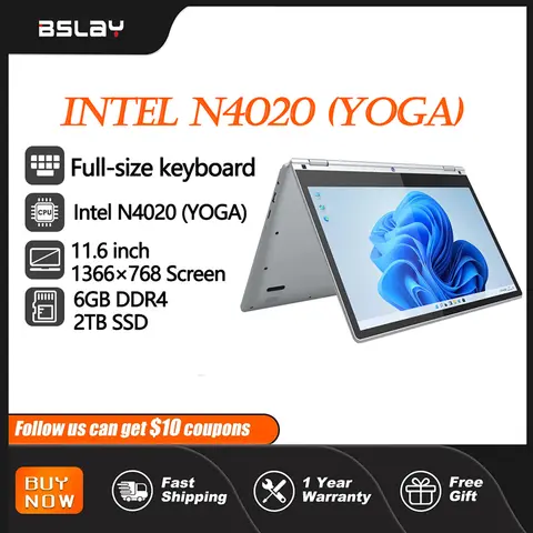 노트북 11.6 인치 인텔 셀러론 N4020 360 ° 플립 HD 카메라 터치 스크린, 6GB DDR4 2TB SSD 4500 mAh 2.8 GHz 경량 태블릿