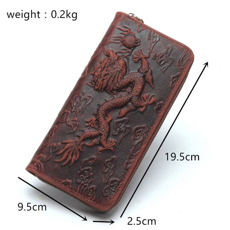 Johnature Retro Crazy Horse Leather Embossed Wallet 2024 New Dragon Pattern Long Men Wallets Card Holder Handmade Cowhide Purse