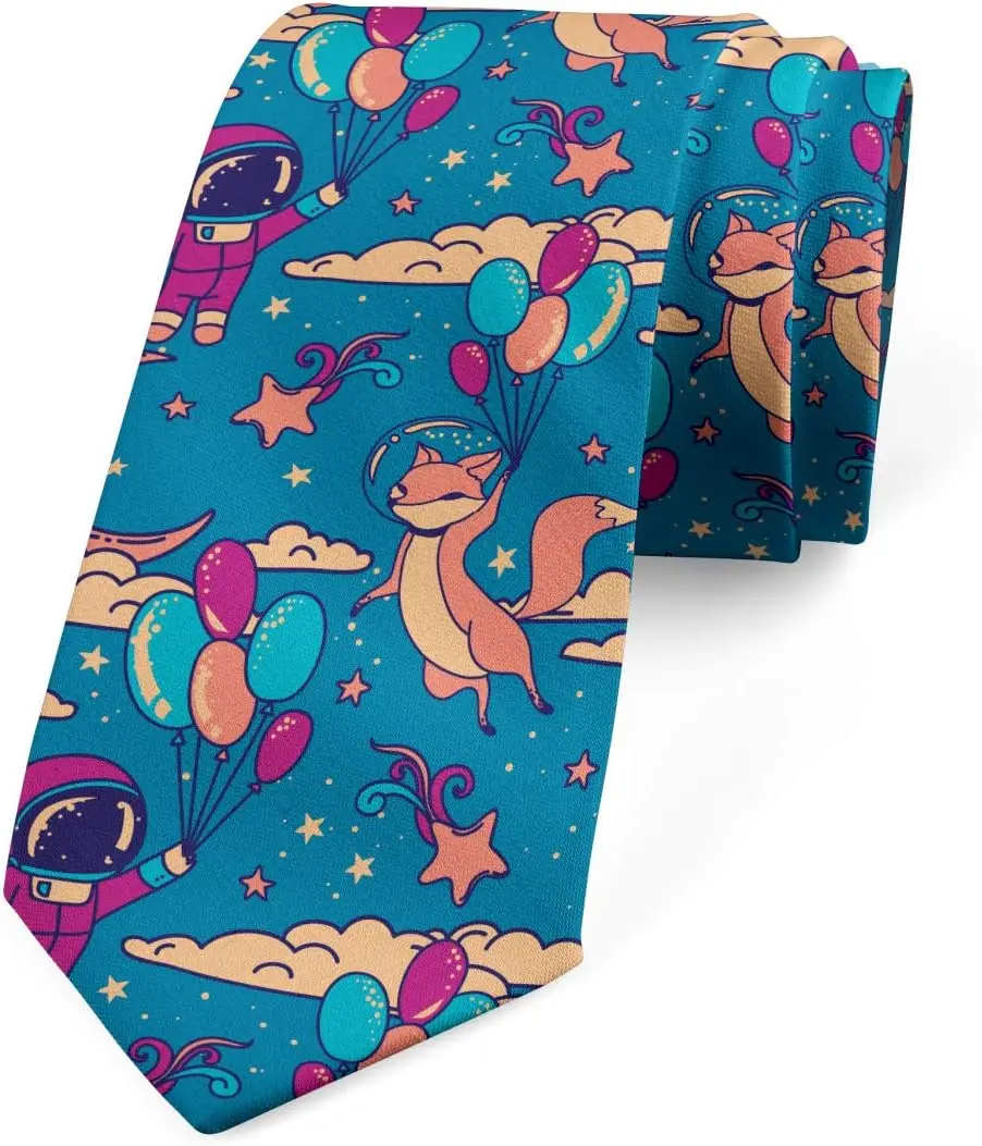 Cartoon Sace Ballon Multicolor Modern Men's Tie Teens Shirt Decor Print Tie Men Tie Set